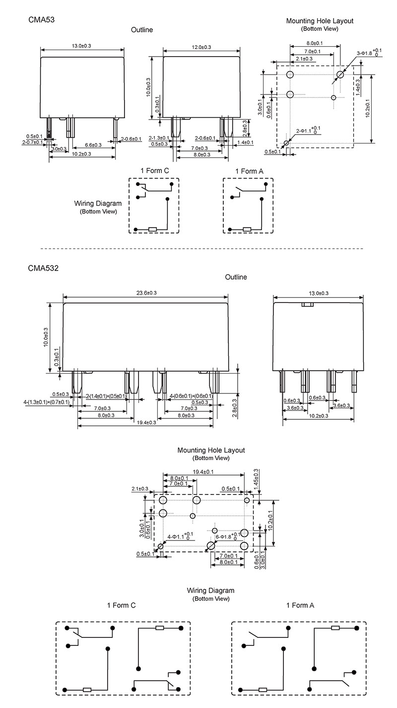 hke cma53_532 6v 10v 12v 24vdc 1 form a and c 2×1 form a and c contact single and twin automotive relay 2