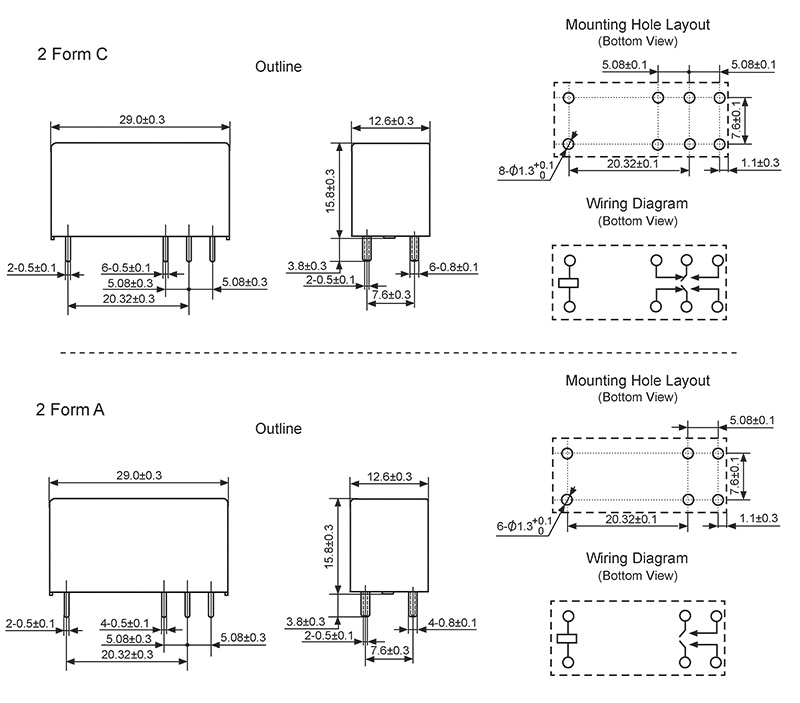 hke hcp2 5v 6v 9v 12v 24v 48vdc 2 form a and c contact low profile power relay 6