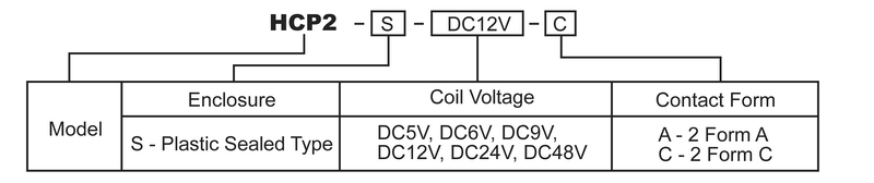 hke hcp2 5v 6v 9v 12v 24v 48vdc 2 form a and c contact low profile power relay 7