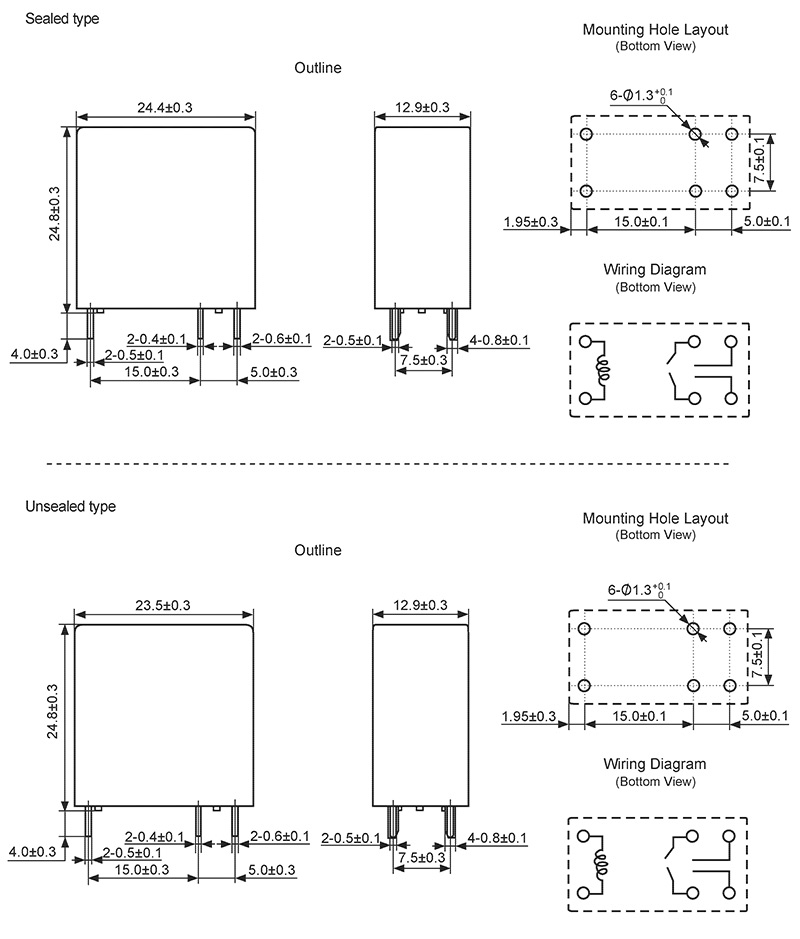 hke hrm4 3v 5v 6v 9v 12v 24v 48vdc 2 form a contact small size power relay 7