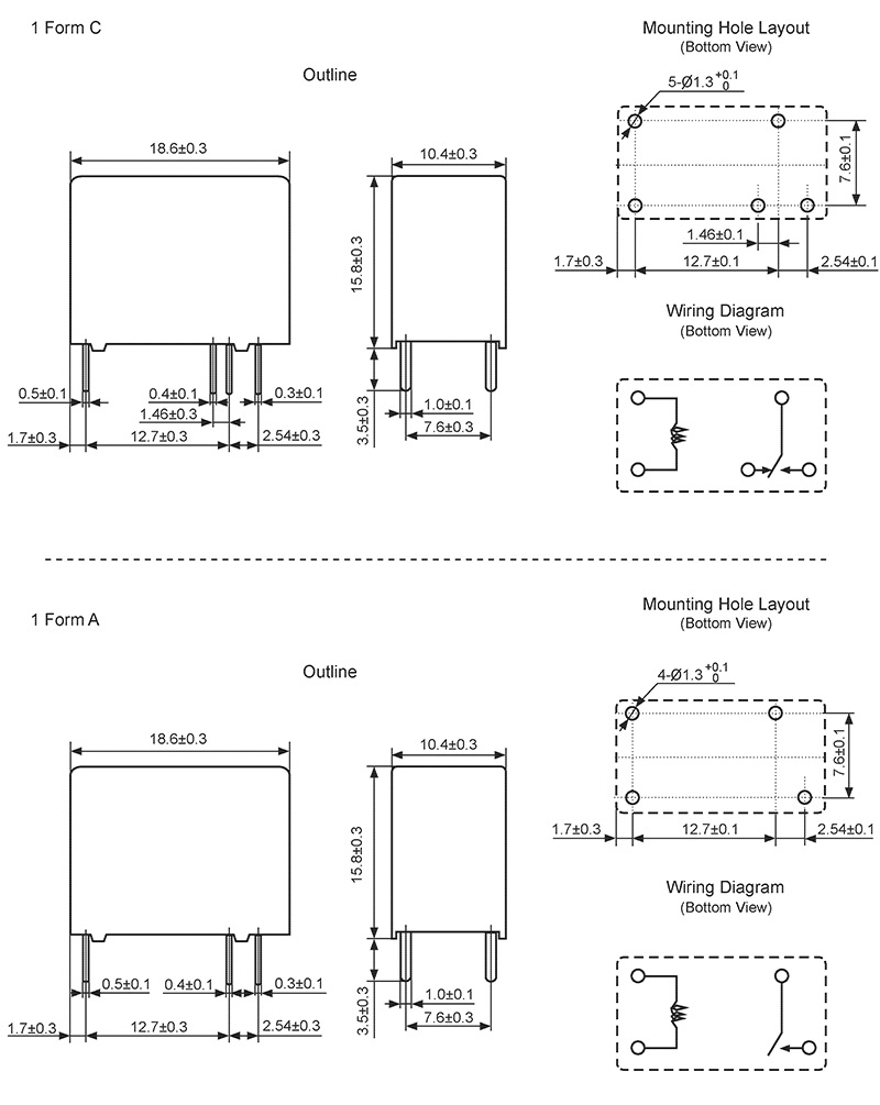 hke hrs3 3v 5v 6v 9v 12v 24vdc 1 form a and c contact microminiature power relay 6