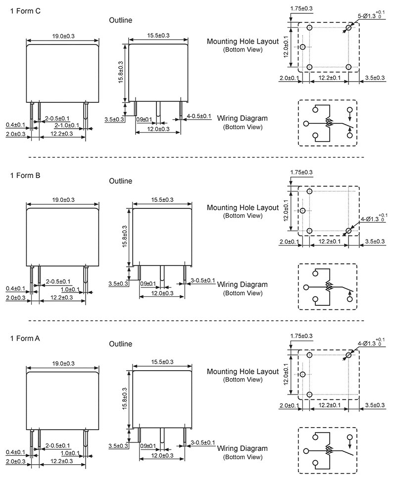 hke hrs4 3v 5v 6v 9v 12v 24v 48vdc 1 form a and b and c contact microminiature power relay 6