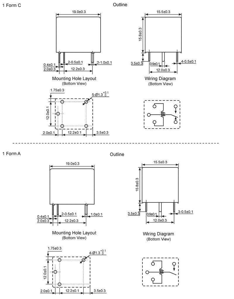 hke hrs4f 3v 5v 6v 9v 12v 24v 48vdc 1 form a and c contact microminiature power relay 5
